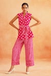 Buy_Palak & Mehak_Pink Crepe Printed Dotted Lapel Collar Lisa Blazer Pant Set _at_Aza_Fashions