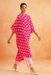 Shop_Palak & Mehak_Pink Crepe Printed Floral High Round Maya Cape Tunic And Pant Set _at_Aza_Fashions