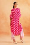 Palak & Mehak_Pink Crepe Printed Floral High Round Maya Cape Tunic And Pant Set _Online_at_Aza_Fashions