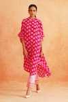 Buy_Palak & Mehak_Pink Crepe Printed Floral High Round Maya Cape Tunic And Pant Set _Online_at_Aza_Fashions