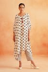 Palak & Mehak_White Crepe Printed Floral Round Maya Kaftan Kurta And Pant Set _Online_at_Aza_Fashions