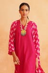 Palak & Mehak_Pink Crepe Printed Floral V Neck Ojasvi Cape Pant Set _Online_at_Aza_Fashions