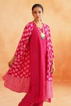 Palak & Mehak_Pink Crepe Printed Floral V Neck Ojasvi Cape Pant Set _at_Aza_Fashions