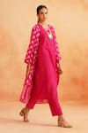 Buy_Palak & Mehak_Pink Crepe Printed Floral V Neck Ojasvi Cape Pant Set 