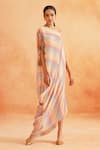 Palak & Mehak_Multi Color Crepe Printed Stripe One-shoulder Kaftan Dress _Online_at_Aza_Fashions