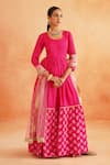 Buy_Palak & Mehak_Pink Crepe Printed Floral Round Hem Anarkali Set _at_Aza_Fashions