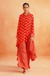 Buy_Palak & Mehak_Red Crepe Printed Floral Round Ria Panelled Cape Top And Pant Set _at_Aza_Fashions