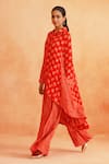 Palak & Mehak_Red Crepe Printed Floral Round Ria Panelled Cape Top And Pant Set _at_Aza_Fashions