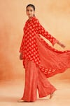 Buy_Palak & Mehak_Red Crepe Printed Floral Round Ria Panelled Cape Top And Pant Set 