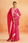 Buy_Palak & Mehak_Pink Crepe Printed Floral Round Safa Peplum Tunic Sharara Set _at_Aza_Fashions