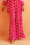 Palak & Mehak_Pink Crepe Printed Floral Round Safa Peplum Tunic Sharara Set _at_Aza_Fashions