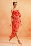 Buy_Palak & Mehak_Red Crepe Printed Floral Straight Saira Off-shoulder Crop Top And Skirt Set _Online_at_Aza_Fashions