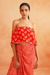 Shop_Palak & Mehak_Red Crepe Printed Floral Straight Saira Off-shoulder Crop Top And Skirt Set _Online_at_Aza_Fashions