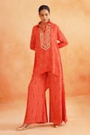 Buy_Palak & Mehak_Red Crepe Printed Dotted Collared Zara Asymmetric Tunic And Wide Legged Pant _at_Aza_Fashions