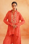 Buy_Palak & Mehak_Red Crepe Printed Dotted Collared Zara Asymmetric Tunic And Wide Legged Pant _Online_at_Aza_Fashions