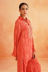 Shop_Palak & Mehak_Red Crepe Printed Dotted Collared Zara Asymmetric Tunic And Wide Legged Pant _Online_at_Aza_Fashions