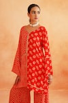 Palak & Mehak_Red Crepe Printed Dotted Collared Zara Floral Abstract Tunic And Pant Set _Online_at_Aza_Fashions