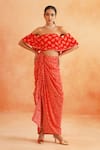 Palak & Mehak_Red Crepe Printed Floral Straight Saira Off-shoulder Crop Top And Skirt Set _at_Aza_Fashions