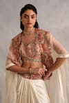 Petticoat Lane by Divya_Ivory Bustier Jamevar Chanderi Embroidered Paisley Floral Cape With Skirt Set _at_Aza_Fashions