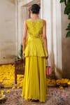 Shop_Anu Pellakuru_Yellow Tissue Silk Embroidery Zari Split V Floret Peplum Kurti With Palazzo _at_Aza_Fashions