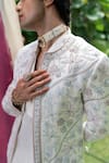 Jatin Malik_Ivory Linen Silk Embroidered Floral Dahlia Short Jacket Kurta Set _Online