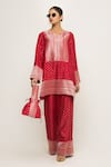 Buy_Sobariko_Red Silk Notched Sitara Dotted Kurta And Pant Set _at_Aza_Fashions