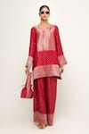 Shop_Sobariko_Red Silk Notched Sitara Dotted Kurta And Pant Set _at_Aza_Fashions