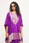 Sobariko_Purple Silk Notched Triya Asymmetric Brocade Kurta And Pant Set _Online_at_Aza_Fashions