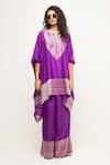 Buy_Sobariko_Purple Silk Notched Triya Asymmetric Brocade Kurta And Pant Set _Online_at_Aza_Fashions