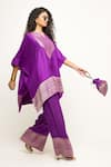 Shop_Sobariko_Purple Silk Notched Triya Asymmetric Brocade Kurta And Pant Set _Online_at_Aza_Fashions