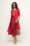 Buy_Sobariko_Red Silk V Neck Alaya Asymmetric Draped Dress With Trench Jacket _at_Aza_Fashions