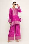 Buy_Sobariko_Pink Silk Notched Sitara Dotted Kurta And Wide Legged Pant _at_Aza_Fashions