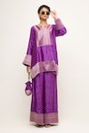 Buy_Sobariko_Purple Silk Notched Sitara Dotted Woven Kurta And Wide Legged Pant _at_Aza_Fashions