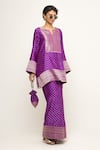 Shop_Sobariko_Purple Silk Notched Sitara Dotted Woven Kurta And Wide Legged Pant _at_Aza_Fashions