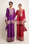 Sobariko_Purple Silk Notched Sitara Dotted Woven Kurta And Wide Legged Pant _Online_at_Aza_Fashions