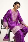 Buy_Sobariko_Purple Silk Notched Sitara Dotted Woven Kurta And Wide Legged Pant _Online_at_Aza_Fashions