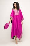 Buy_Sobariko_Pink Silk Notched Siya Brocade Asymmetric Kaftan _at_Aza_Fashions