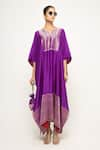 Buy_Sobariko_Purple Silk Notched Siya Asymmetric Kaftan _at_Aza_Fashions