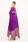 Sobariko_Purple Silk Notched Siya Asymmetric Kaftan _at_Aza_Fashions