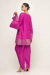 Shop_Sobariko_Pink Silk Notched Tara Brocade Kurta And Dhoti Pant Set _at_Aza_Fashions