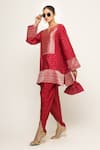 Buy_Sobariko_Red Silk Notched Tara Banarasi Brocade Kurta And Dhoti Pant Set _Online_at_Aza_Fashions