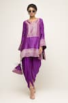 Buy_Sobariko_Purple Silk Notched Banarasi Brocade Kurta And Dhoti Pant Set _at_Aza_Fashions