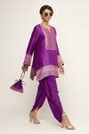 Shop_Sobariko_Purple Silk Notched Banarasi Brocade Kurta And Dhoti Pant Set _at_Aza_Fashions