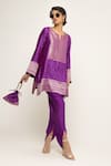 Shop_Sobariko_Purple Silk Notched Banarasi Brocade Kurta And Dhoti Pant Set _Online_at_Aza_Fashions