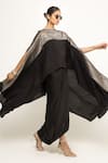 Buy_Sobariko_Black Silk Woven Brocade Straight Neck Devi Panel Cape With Skirt _at_Aza_Fashions