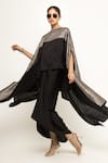 Shop_Sobariko_Black Silk Woven Brocade Straight Neck Devi Panel Cape With Skirt _at_Aza_Fashions