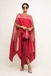 Buy_Sobariko_Red Silk Woven Brocade Straight Neck Devi Panel Cape With Skirt _at_Aza_Fashions