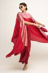 Shop_Sobariko_Red Silk Woven Brocade Straight Neck Devi Panel Cape With Skirt _at_Aza_Fashions