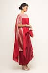 Sobariko_Red Silk Woven Brocade Straight Neck Devi Panel Cape With Skirt _at_Aza_Fashions