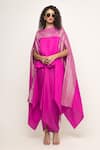 Buy_Sobariko_Pink Silk Woven Brocade Straight Neck Devi Panel Cape With Skirt _at_Aza_Fashions